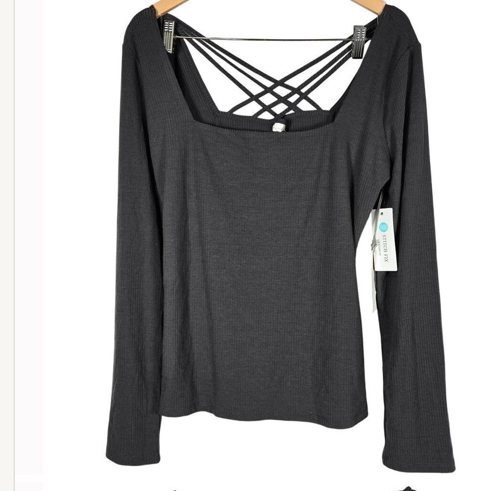 NWT Nine Britton for Stitch Fix Gray Fenton Back Cut Out Knit Top XL